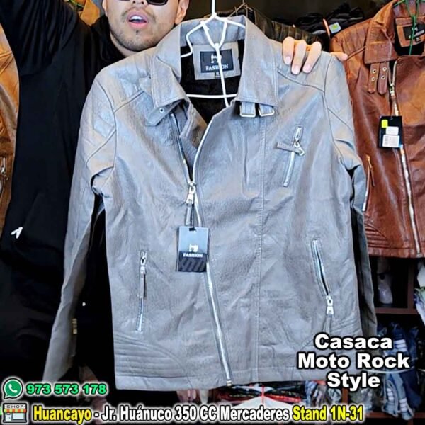 Casaca de Cuero Moto Rock Style Sintético Modelo Rock and Roll - Imagen 6