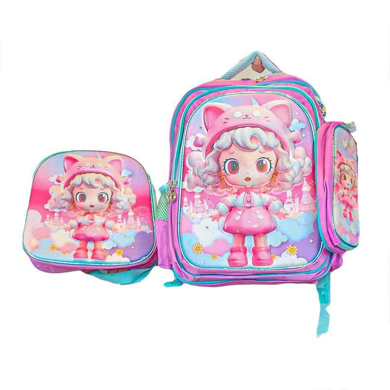 Mochila de 3 Piezas Lonchera, mochila y cartuchera de niña