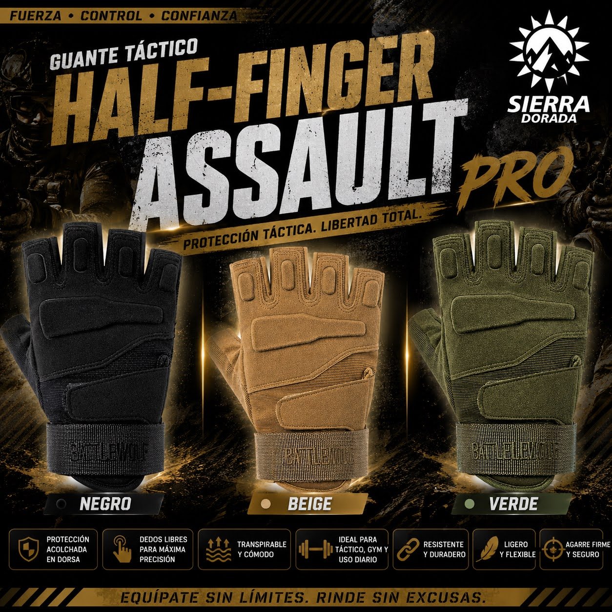 Guante Táctico Half Finger Assault Pro - Imagen 8