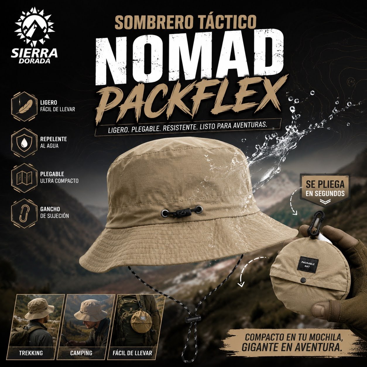 Sombrero Táctico Nomad PackFlex Plegable