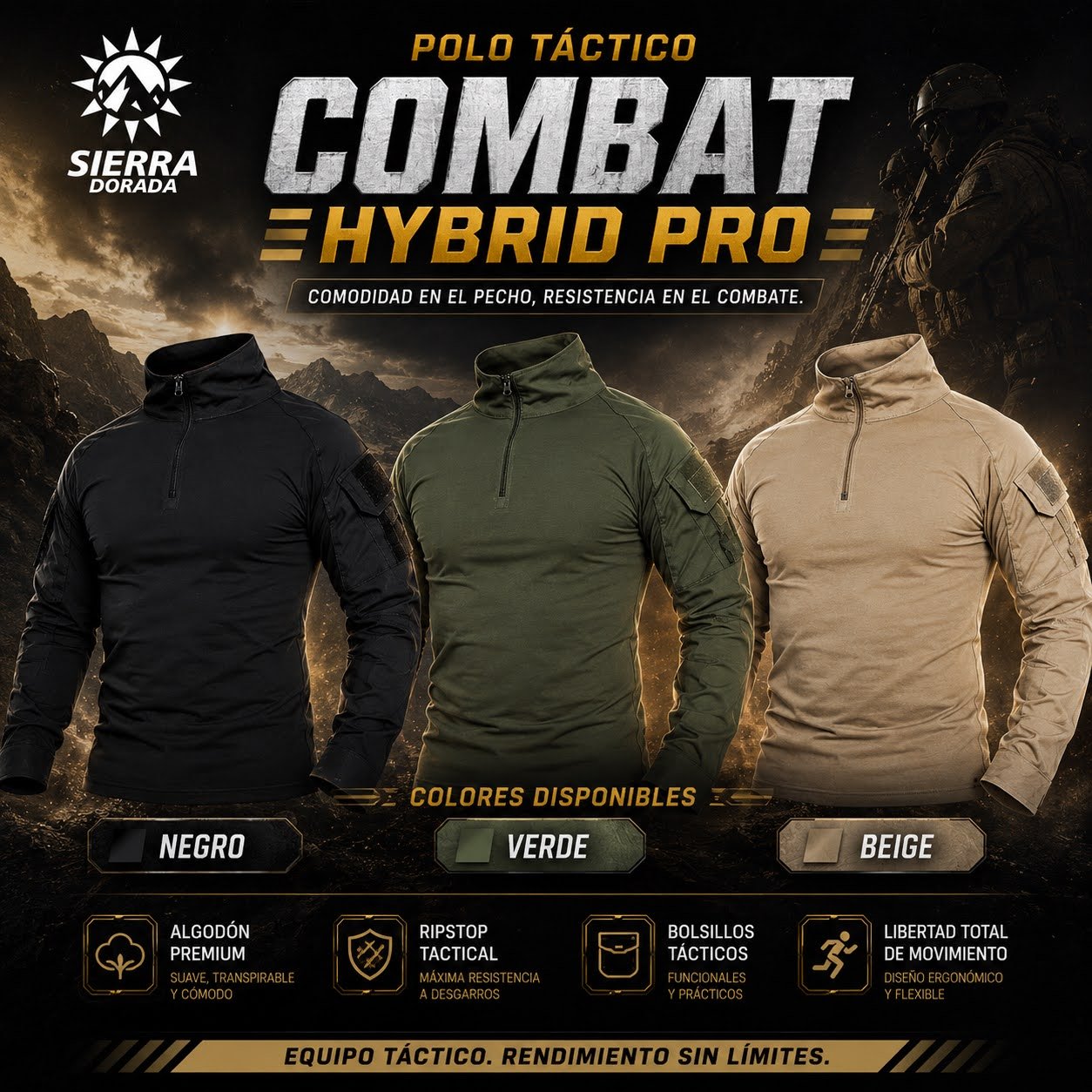 Polo Táctico Combat Hybrid Pro Ripstop - Imagen 2