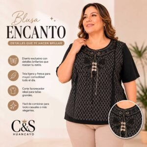 Blusa Encanto Plus para Mujer – Diseño Elegante con Aplicaciones Brillantes y Corte Plus Size