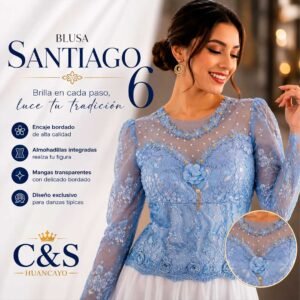 Blusa Santiago 6 para Mujer – Encaje Bordado, Mangas Transparentes y Copas con Almohadillas