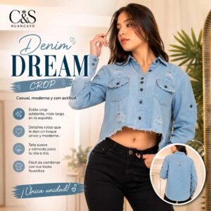 Blusa Denim Dream Crop para Mujer – Jean, Corte Asimétrico y Estilo Urbano