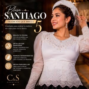 Blusa Santiago 5 para Mujer – Perlas Bordadas, Mangas Transparentes y Copas con Almohadillas