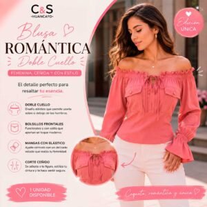 Blusa Romántica Doble Cuello para Mujer – Off Shoulder, Corte Ceñido y Bolsillos Frontales