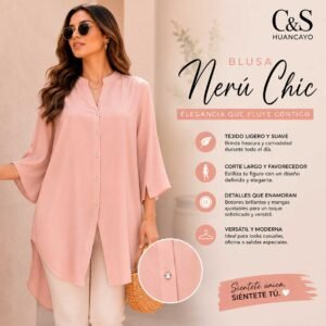 Blusa Nerú Chic para Mujer – Corte Largo, Manga 3/4 y Diseño Elegante