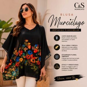 Blusa Murciélago para Mujer – Estampado Floral, Corte Amplio y Tela Ligera
