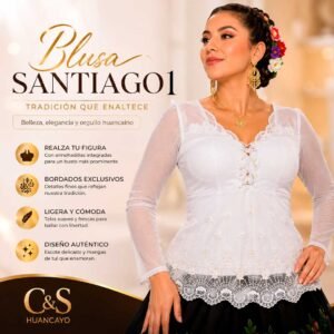 Blusa Santiago 1 para Mujer – Bordados Elegantes, Mangas de Tul y Copas con Almohadillas
