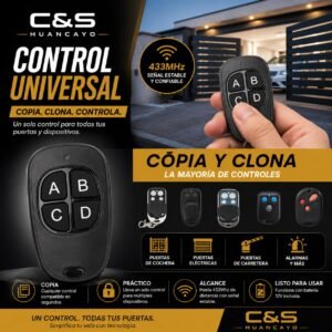 Control Remoto Universal Clonador 433 MHz para Puertas, Cocheras y Alarmas
