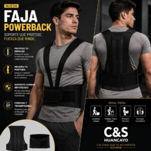 Faja Lumbar PowerBack para Trabajo Pesado, Corrector de Postura y Soporte para Espalda