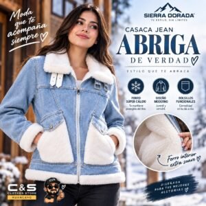 Casaca Jean para Mujer con Forro Polar, Color Celeste, Peluche Premium y Abrigo Térmico para Climas Fríos