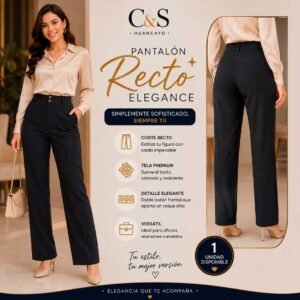 Pantalón Recto de Vestir para Mujer – Corte Clásico, Tiro Alto, Doble Botón y Tela Premium
