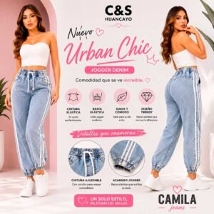 Jogger Denim para Mujer Urban Chic – Jean Jogger con Cintura Elástica, Cordón Ajustable y Corte Moderno