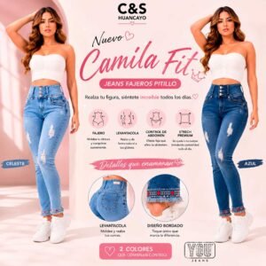 Jean Pitillo Fajero Camila Fit para Mujer – Cintura Alta, Push Up, Control de Abdomen, Stretch Premium y Bordado