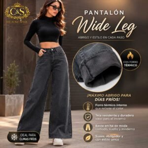 Pantalón Wide Leg con Forro Térmico para Mujer – Jean Abrigador de Corte Amplio para Climas Fríos