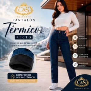 Jean Recto Térmico para Mujer – Pantalón con Forro Polar Interno, Tiro Alto y Corte Clásico