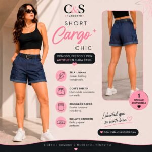 Short Cargo para Mujer con Cinturón – Corte Suelto, Bolsillos Cargo, Tela Liviana, Estilo Urbano