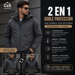 Casaca 2 en 1 para Hombre – Portaviento + Casaca Pluma Térmica Desmontable
