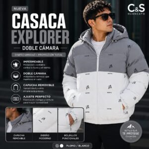 Casaca Impermeable para Hombre Doble Cámara con Capucha Removible, Térmica, Cortaviento y Aislante para Invierno