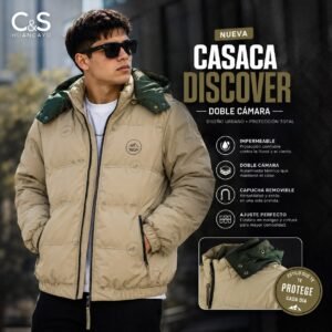 Casaca Impermeable para Hombre Doble Cámara con Capucha Removible, Térmica, Cortaviento y Aislante para Invierno