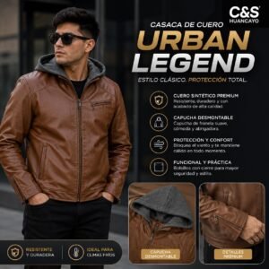 Casaca de Cuero Urban Legend para Hombre – Cuero Sintético Premium con Capucha Desmontable