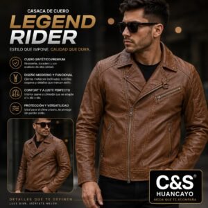 Casaca de Cuero para Hombre Estilo Biker, Doble Cremallera, Cuero Sintético Premium, Moderna y Resistente