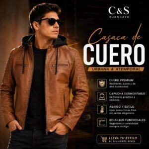 Casaca de Cuero para Hombre con Capucha Desmontable – Cuero Premium Urbana