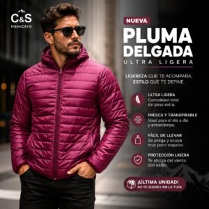 Casaca Pluma Delgada para Hombre con Capucha, Ultra Ligera, Cortaviento, Plegable y Transpirable para Uso Diario