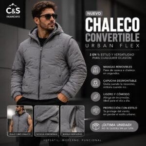 Casaca Convertible Urban Flex para Hombre – 2 en 1 con Mangas y Capucha Removibles