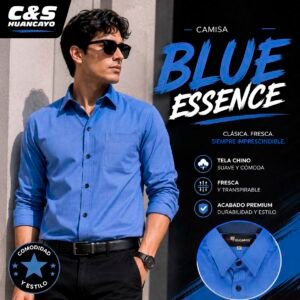 Camisa Formal para Hombre Azul Manga Larga, Tela Chino Premium, Camisa Clásica Elegante de Vestir