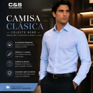 Camisa Clásica de Hombre Celeste Bebé de Algodón Premium – Manga Larga Formal