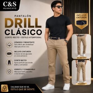 Pantalón Drill Clásico para Hombre con Cinturón
