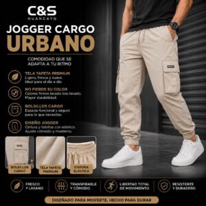 Jogger Cargo Urbano para Hombre, Tela Tafeta Premium, Bolsillos Cargo y Cintura Elástica