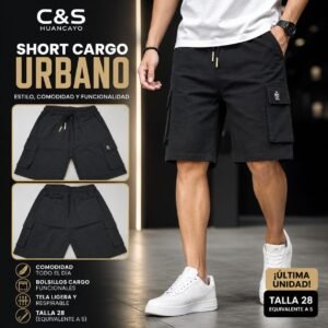 Short Cargo Urbano para Hombre, Tela Ligera y Transpirable con Bolsillos Cargo Funcionales