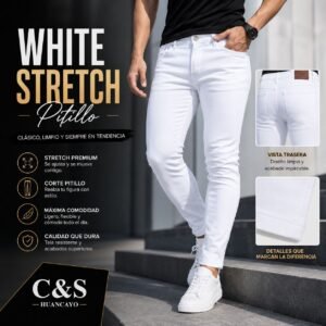 Pantalón Jean Pitillo Stretch Blanco para Hombre