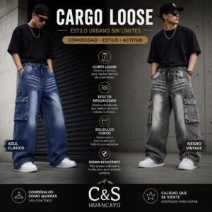 Pantalón Cargo Loose Urbano para Hombre – Jean Denim Oversize con Bolsillos Cargo