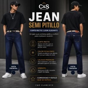 Pantalón Jean Semi Pitillo para Hombre Azul Oscuro, Corte Recto Clásico, Denim Premium de Alta Resistencia