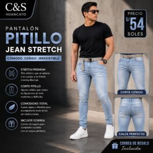 Pantalón Jean Pitillo Stretch para Hombre con Correa
