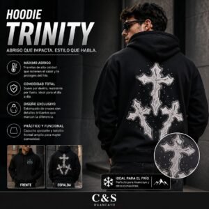 Hoodie para Hombre Trinity, Franela Premium con Capucha, Estampado de Cruces y Máximo Abrigo