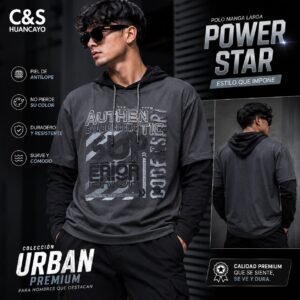 Power Star | Polo Urbano Manga Larga con Capucha de Piel de Antílope para Hombre