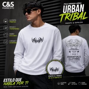 Polo Manga Larga para Hombre Estampado Urbano, Algodón Premium, Diseño Frontal y Trasero