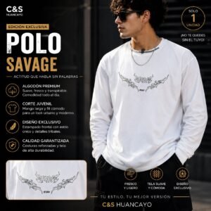 Polo Manga Larga para Hombre Algodón Premium, Estampado Urbano Moderno