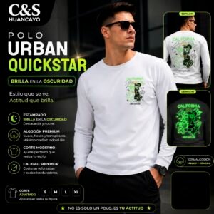Polo Manga Larga para Hombre Urban Quickstar Glow, Algodón Premium, Estampado que Brilla en la Oscuridad