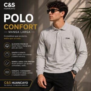 Comfort | Polo Piqué Manga Larga de Algodón Premium para Hombre