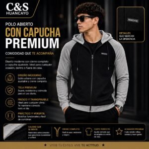 Polo Abierto con Capucha para Hombre, Cierre Completo, Tela Premium, Casual Deportivo