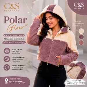 Casaca Polar Crop para Mujer con Capucha – Forro Acolchado Interno, Polar Premium y Cierre Completo