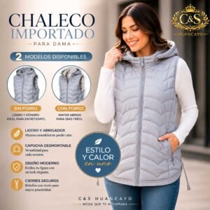 Chaleco Importado para Mujer con Capucha Desmontable, Bolsillos con Cierre y 2 Modelos Disponibles