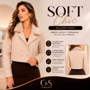 Blazer Crop de Paño Premium para Mujer con Cuello de Peluche – Soft Chic Elegante