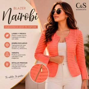 Blazer Nairobi para Mujer Elegante Calado con Cierre Frontal y Detalles Dorados